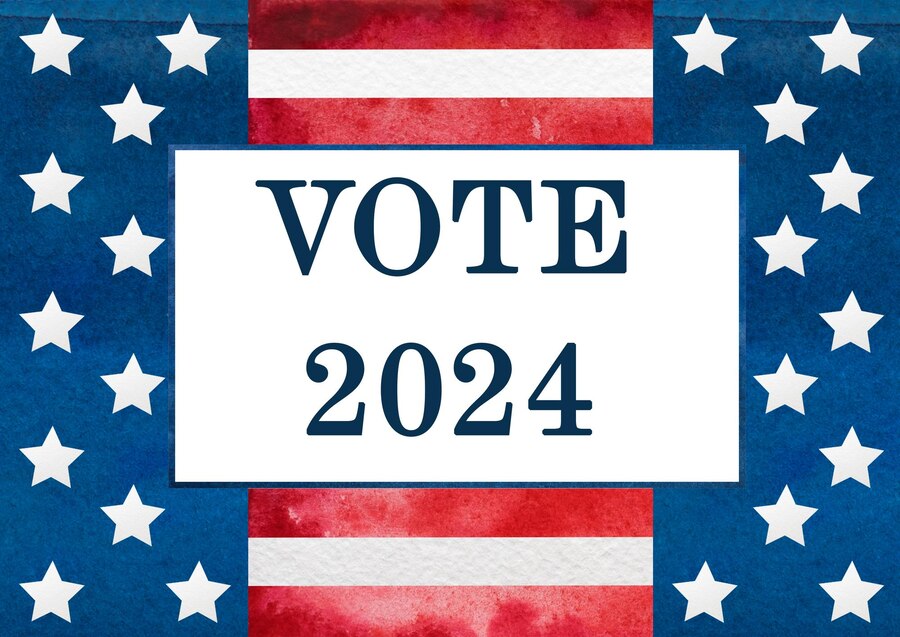 Patriotic Vote 2024 postcard with stars and stripes