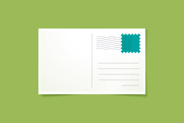 Postcard addressing template with stamp and wavy postmark design